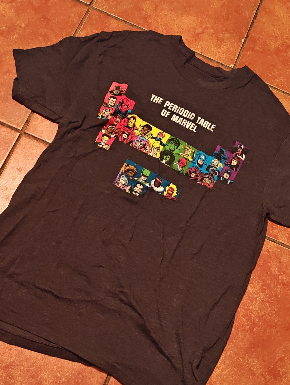 Marvel Black  Short Sleeve Tee with Colorful Periodic Table Graphic